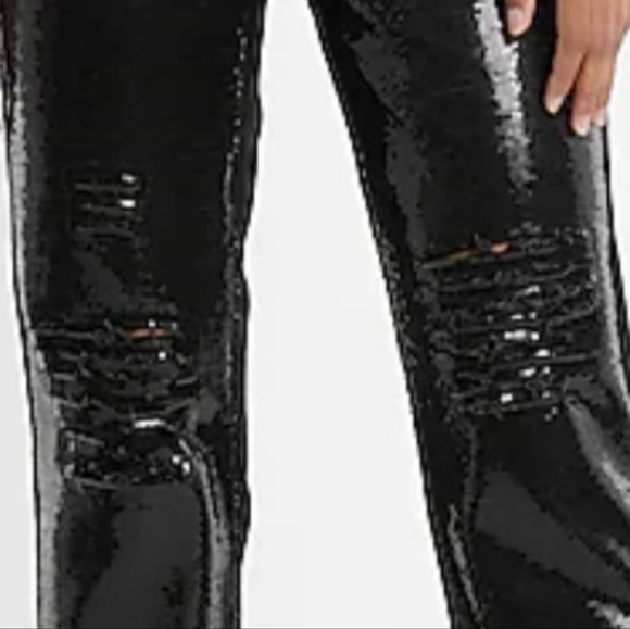 High Waisted Sequin Front Ripped Raw Hem Straight Ankle Jeans (Size 0-Regular) - Picture 4 of 5